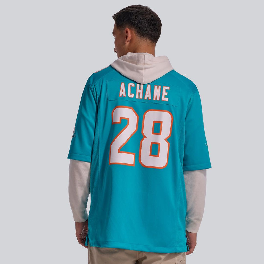 Miami Dolphins De’Von Achane Aqua Player Game Jersey product image 3, provided for visual reference and product detail review