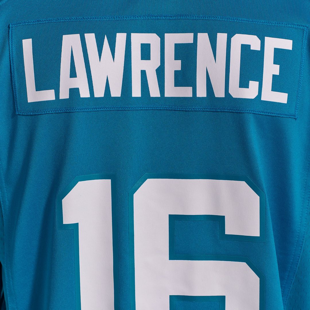 Jacksonville Jaguars Trevor Lawrence Teal Home Game Jersey product image 11, provided for visual reference and product