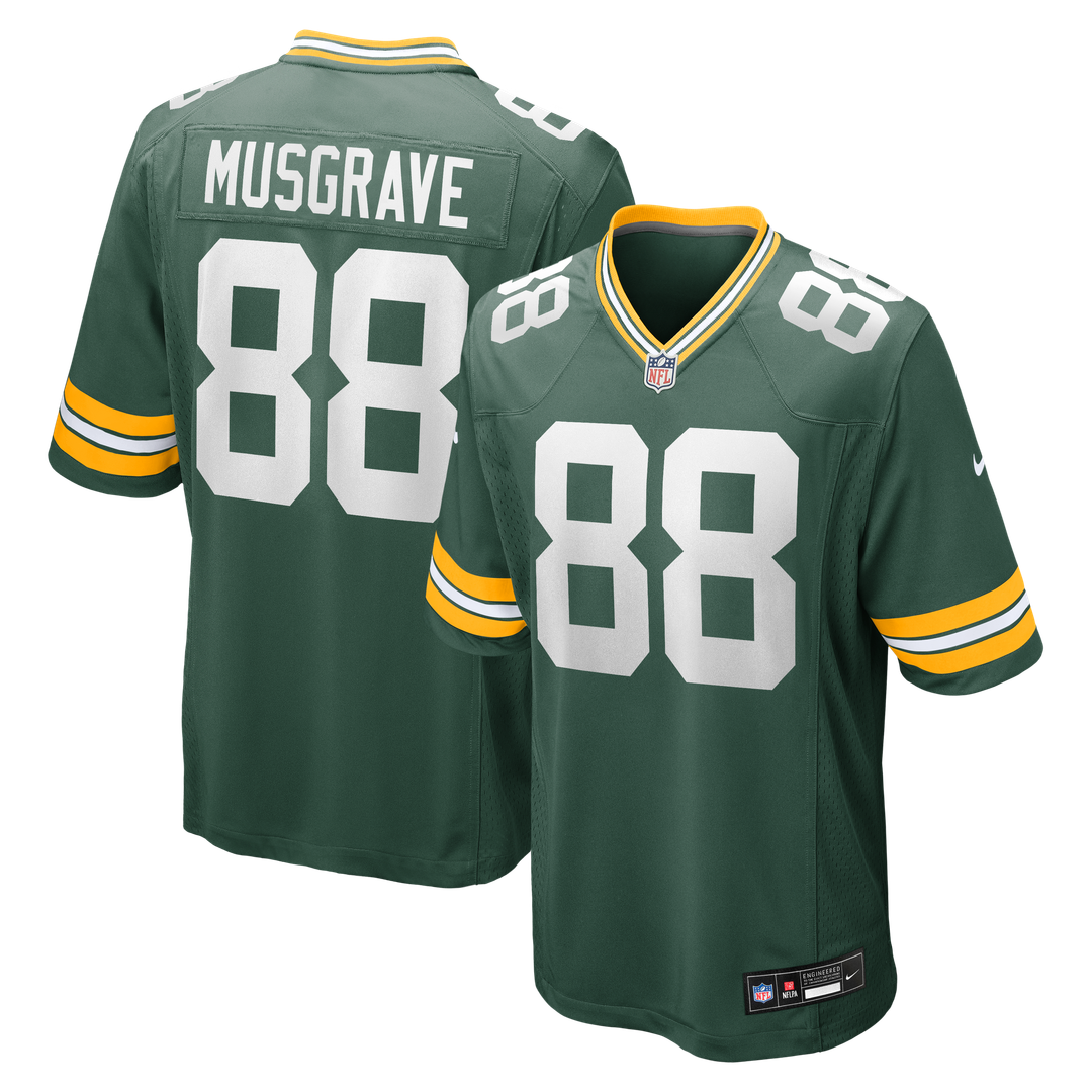 Green Bay Packers Luke Musgrave Green Game Jersey product image 1, provided for visual reference and product detail review