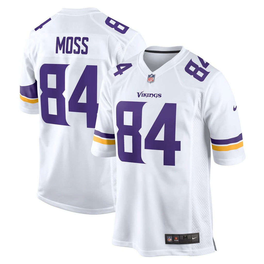 Minnesota Vikings Randy Moss White Retired Player Game Jersey product image 1, provided for visual reference and product