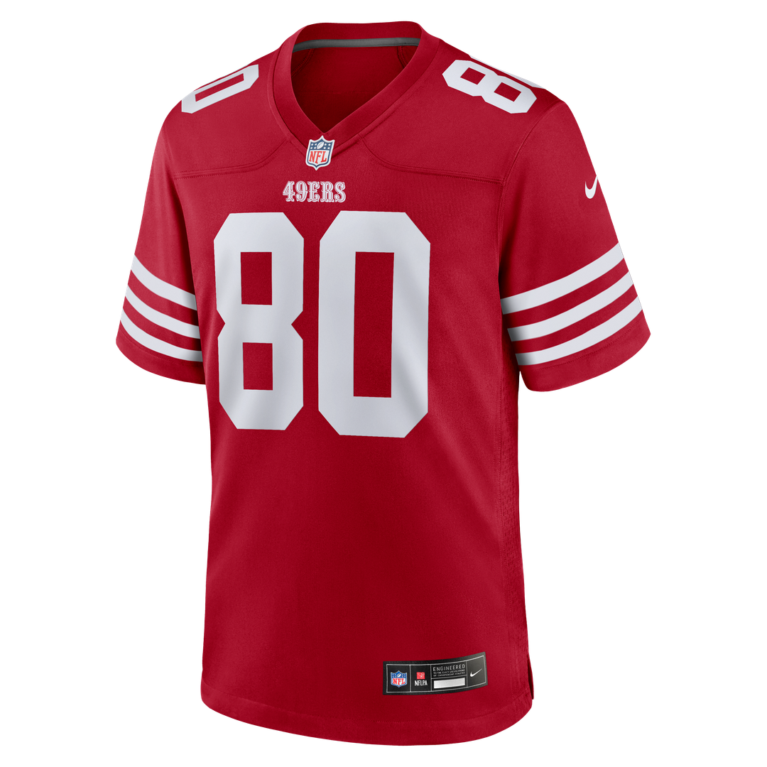 San Francisco 49ers Jerry Rice Scarlet Retired Game Player Jersey product image 2, provided for visual reference and product