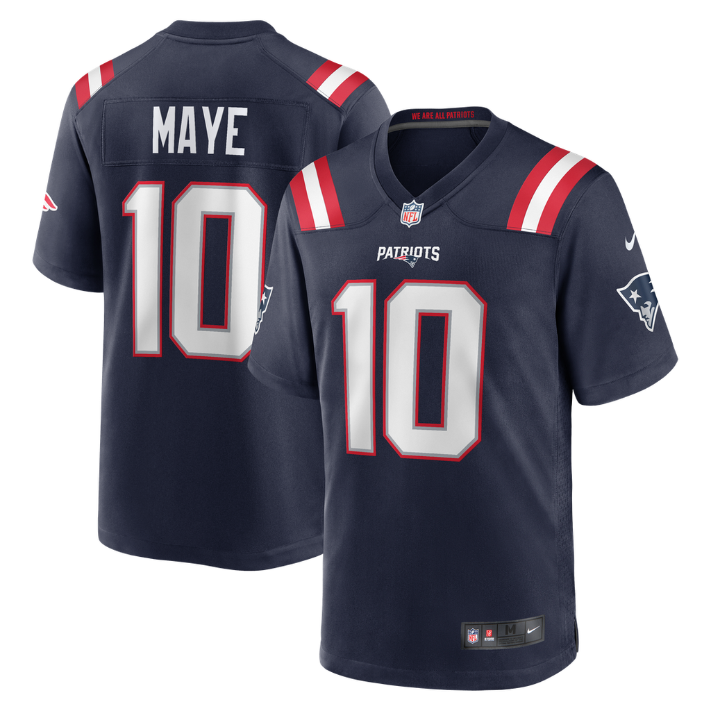 New England Patriots Drake Maye Navy Player Game Jersey product image 1, provided for visual reference and product detail