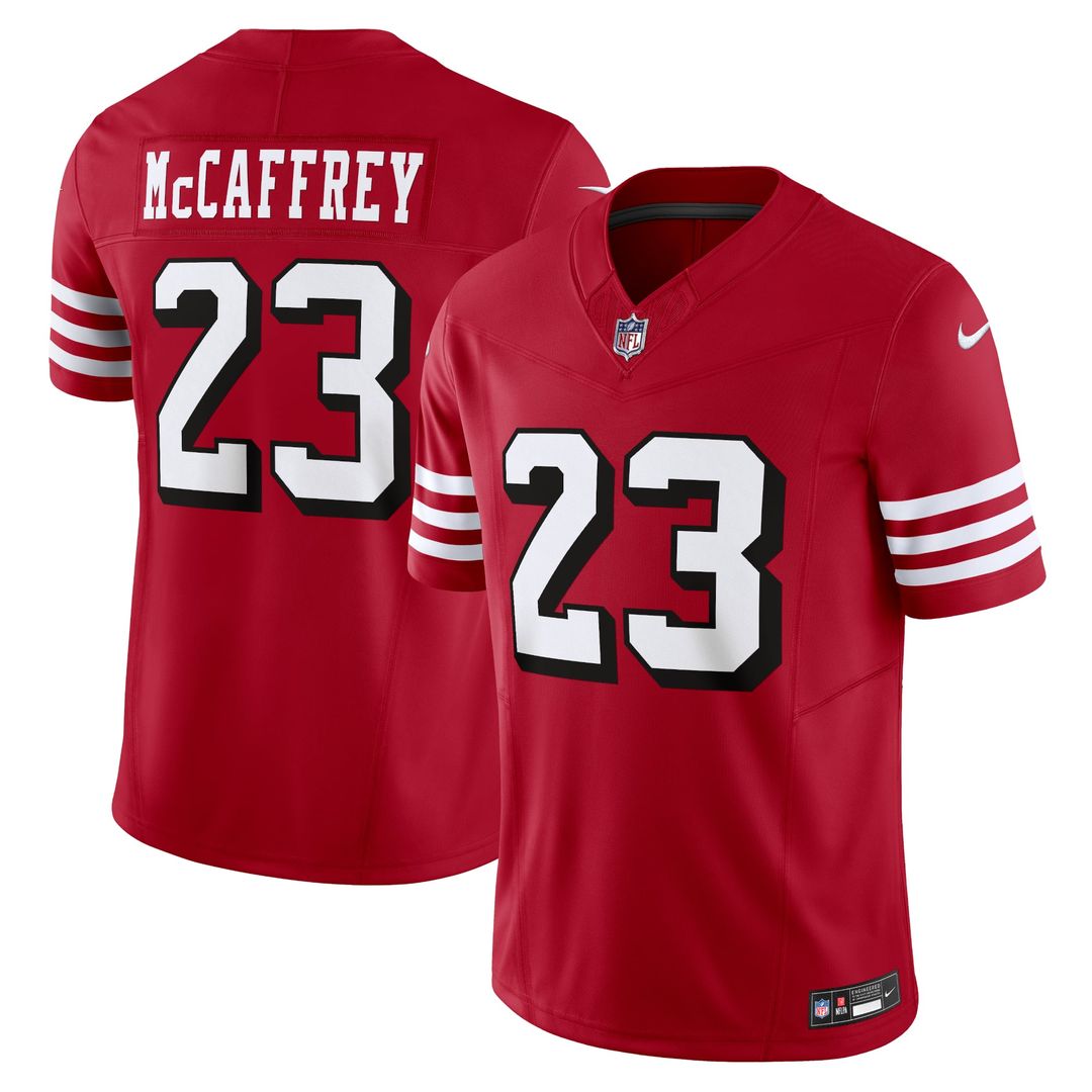 San Francisco 49ers Christian McCaffrey Scarlet Vapor F.U.S.E. Limited Jersey product image 1, provided for visual reference