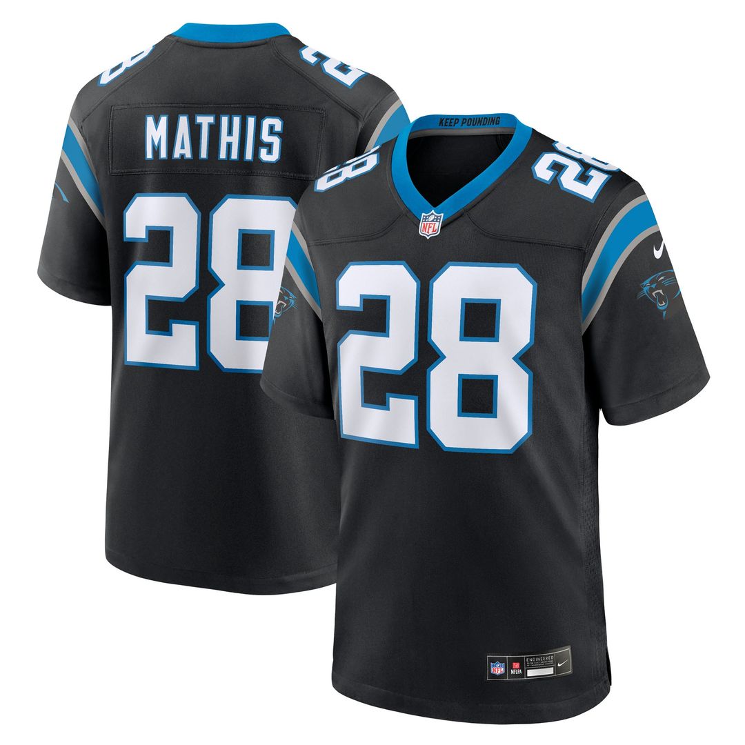 Carolina Panthers Damarri Mathis Black Team Game Jersey product image 1, provided for visual reference and product detail
