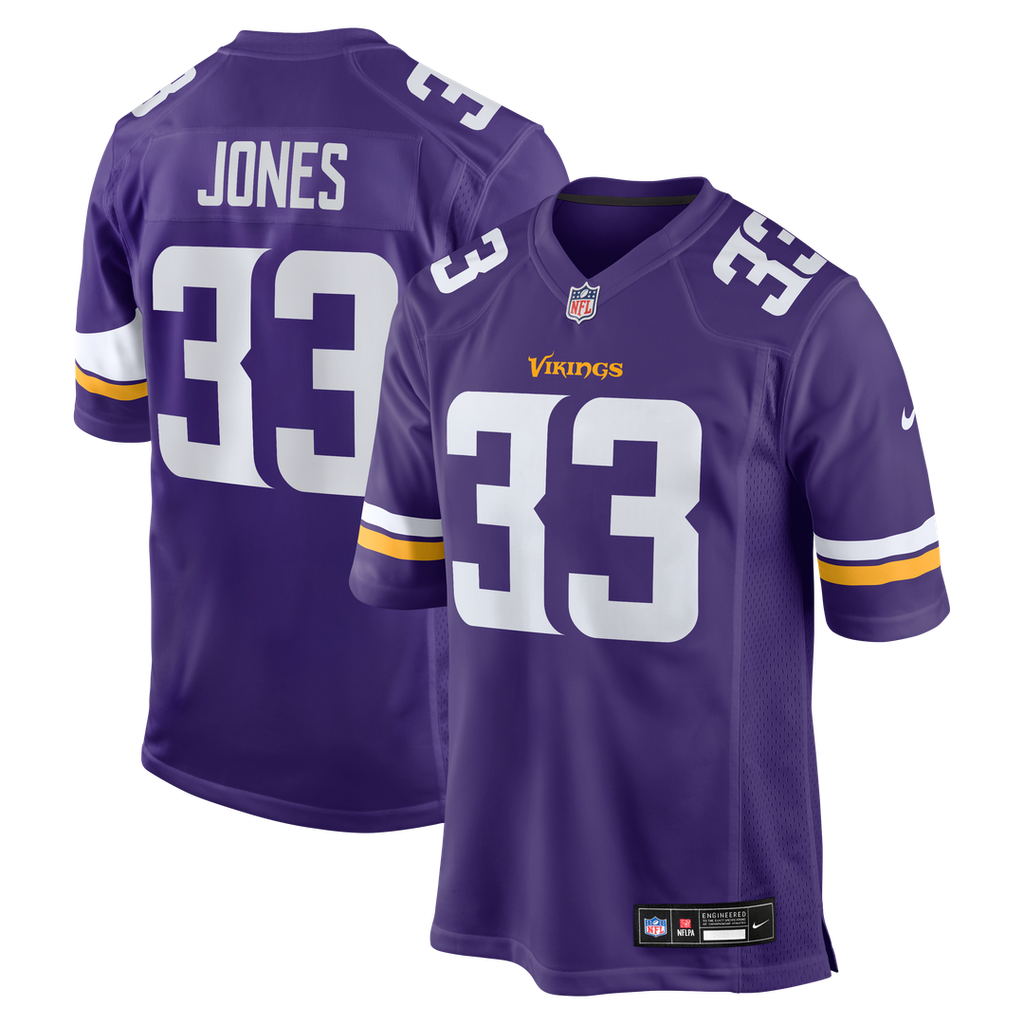 Minnesota Vikings Aaron Jones Purple Game Player Jersey product image 1, provided for visual reference and product detail