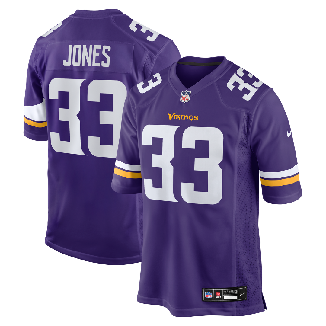 Minnesota Vikings Aaron Jones Purple Game Player Jersey product image 1, provided for visual reference and product detail