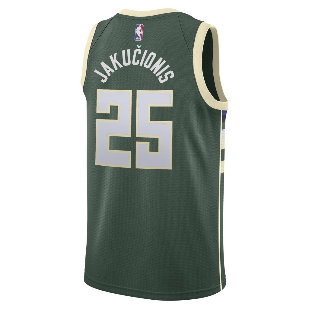 Kasparas Jakučionis Milwaukee Bucks Icon Edition Swingman Jersey - White - Youth product image 4, provided for visual