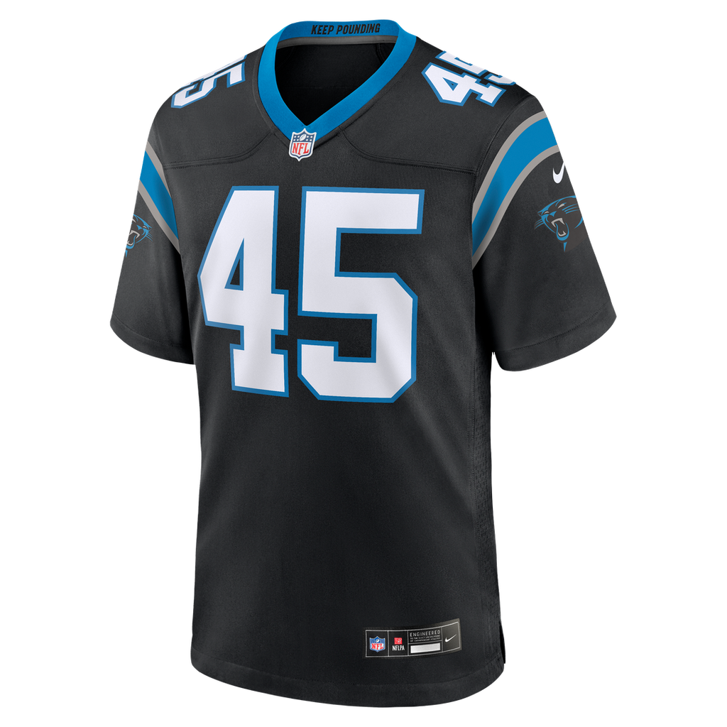Carolina Panthers Maema Njongmeta Black Game Jersey product image 2, provided for visual reference and product detail review