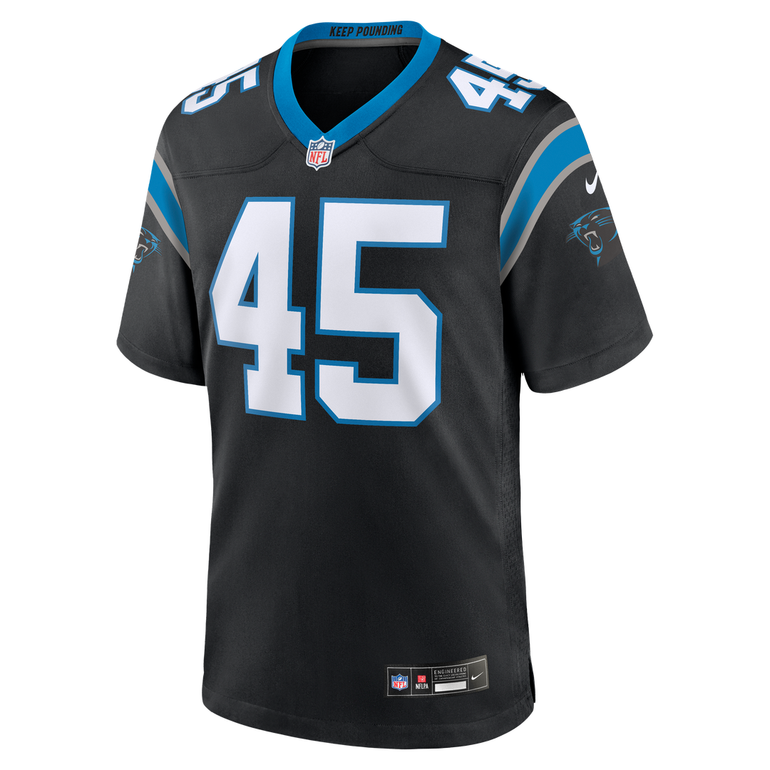 Carolina Panthers Maema Njongmeta Black Game Jersey product image 2, provided for visual reference and product detail review