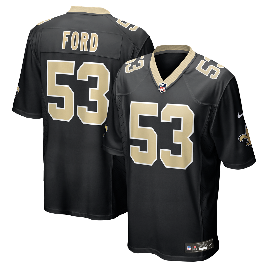 New Orleans Saints Jaylan Ford Black Game Jersey product image 1, provided for visual reference and product detail review
