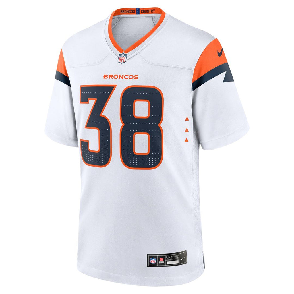 Denver Broncos Jaleel McLaughlin White Game Jersey product image 5, provided for visual reference and product detail review