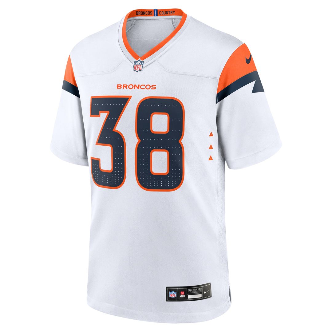Denver Broncos Jaleel McLaughlin White Game Jersey product image 5, provided for visual reference and product detail review