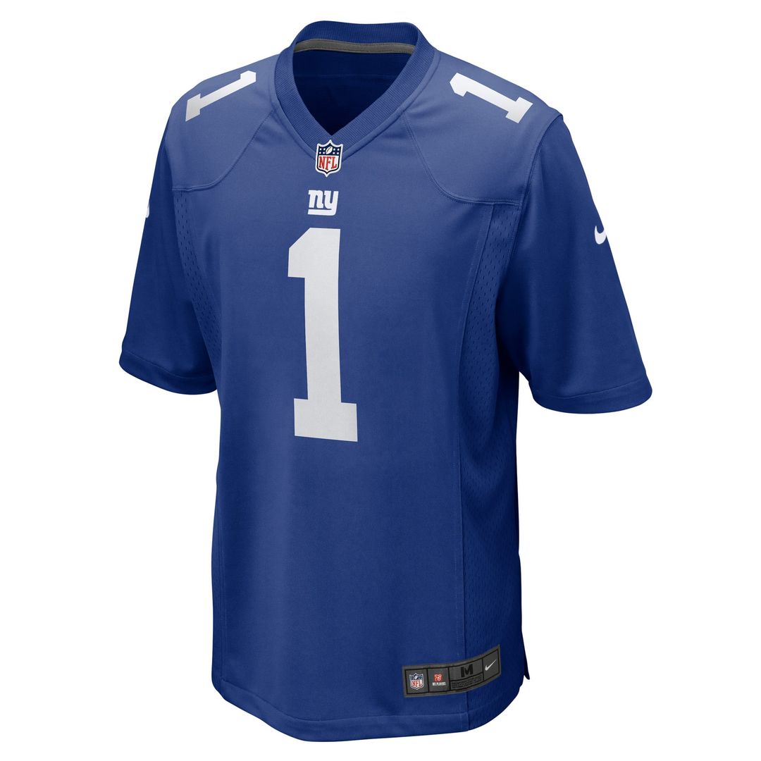 New York Giants Number 1 Groom Royal Game Jersey product image 2, provided for visual reference and product detail review