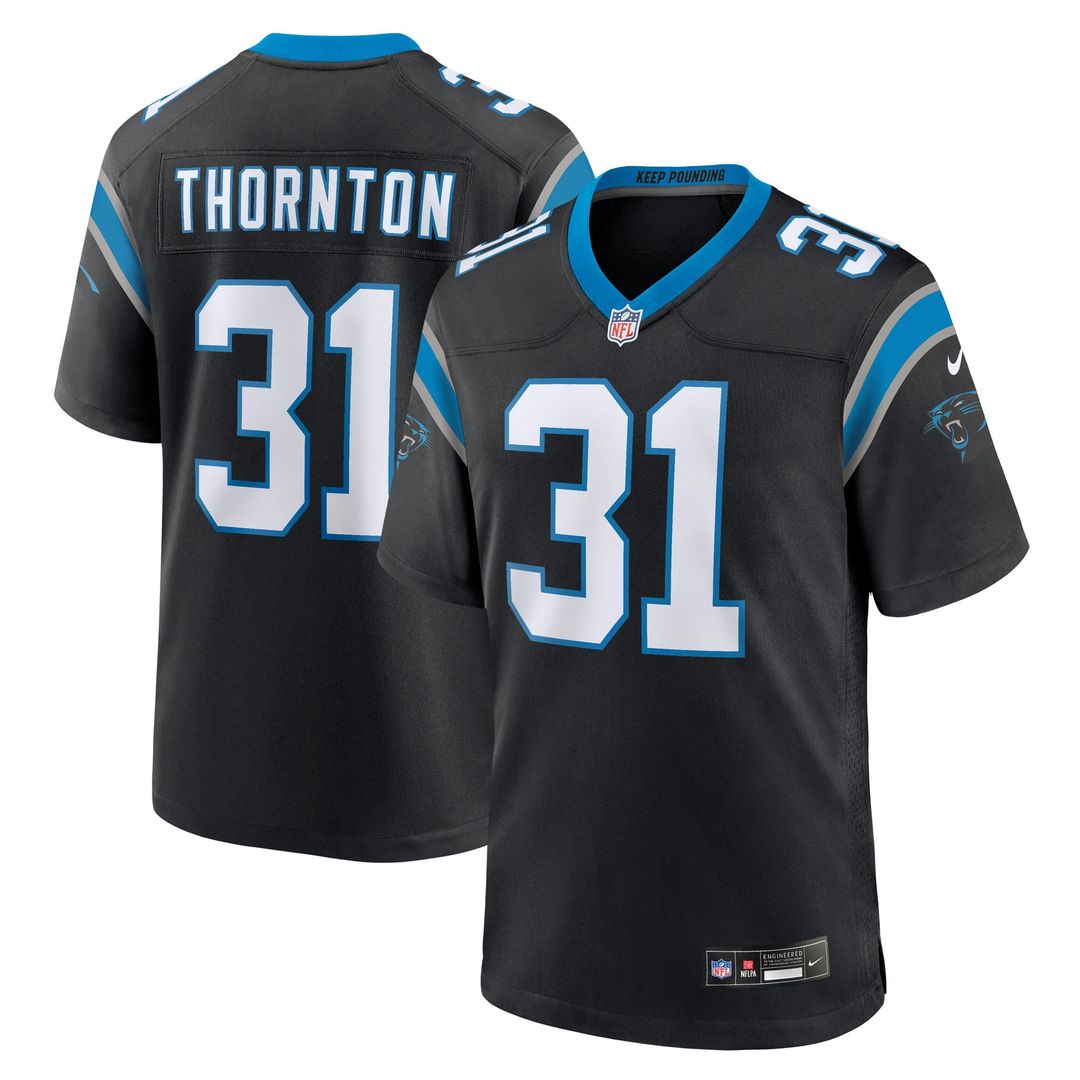 Carolina Panthers Corey Thornton Black Team Game Jersey product image 1, provided for visual reference and product detail