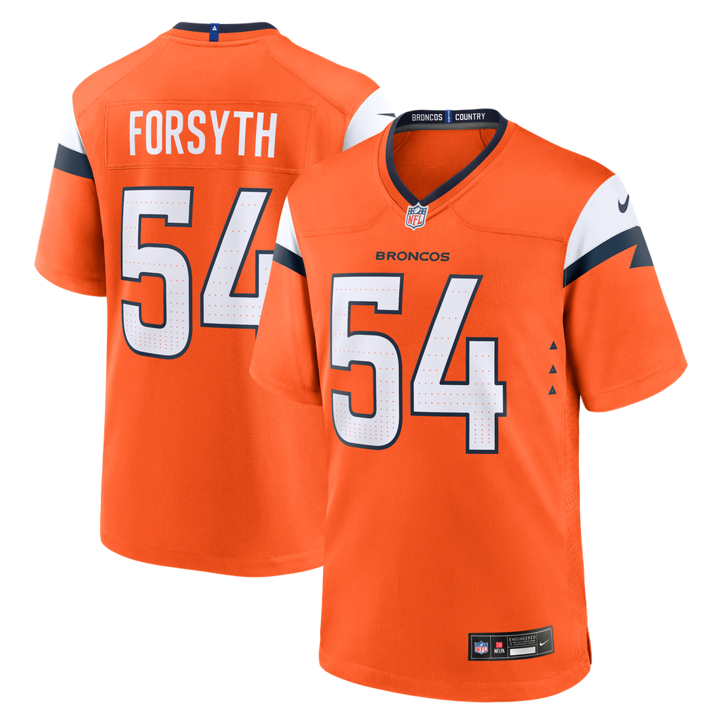 Denver Broncos Alex Forsyth Orange Team Game Jersey product image 1, provided for visual reference and product detail review