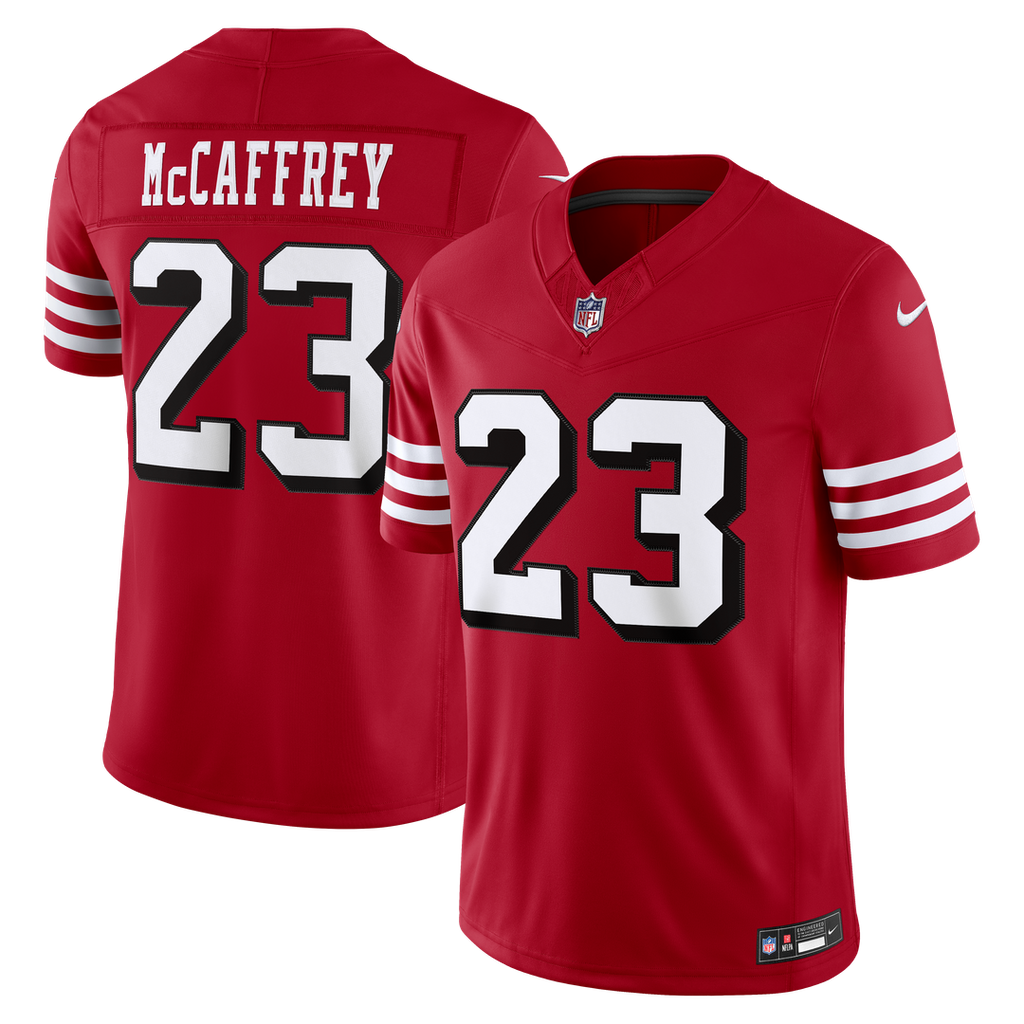 San Francisco 49ers Christian McCaffrey Scarlet Alternate Vapor F.U.S.E. Stitched Limited Jersey product image 1, provided