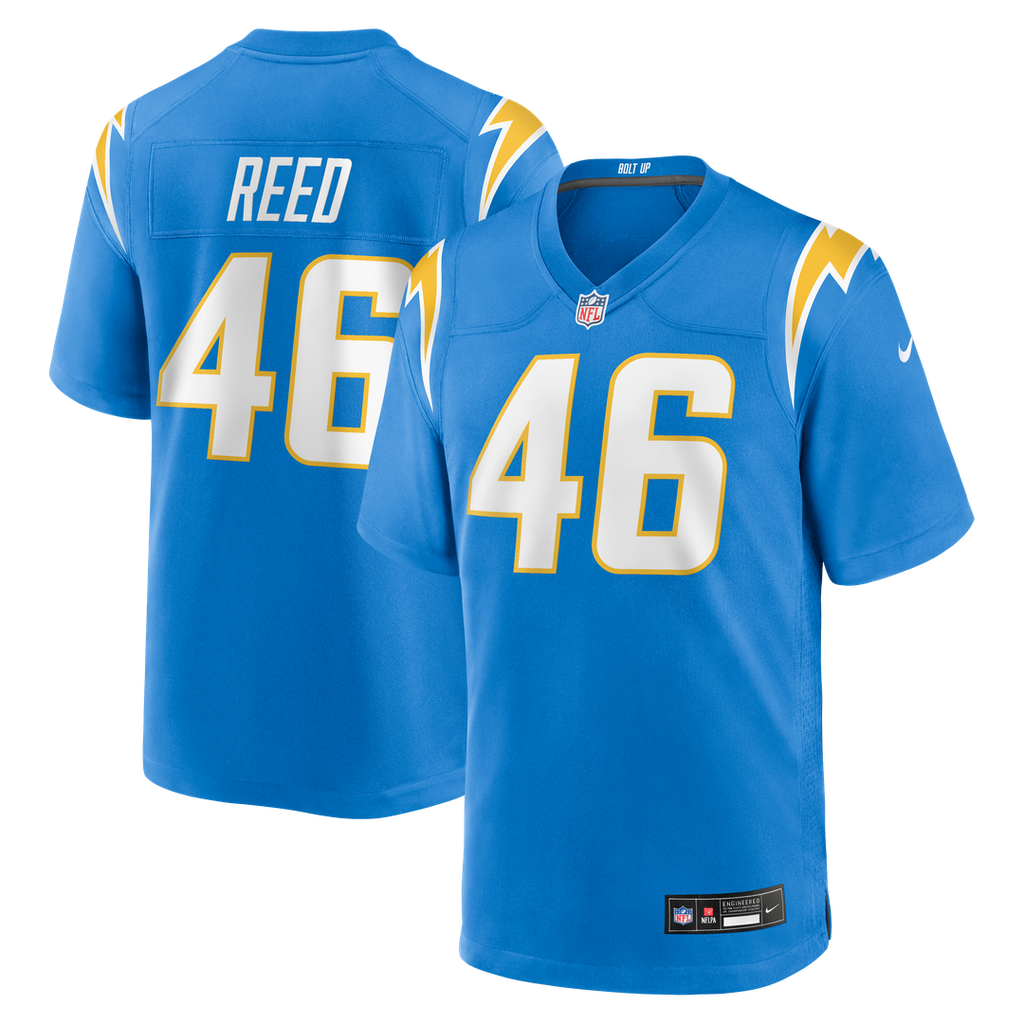 Los Angeles Chargers Nikko Reed Powder Blue Team Game Jersey product image 1, provided for visual reference and product