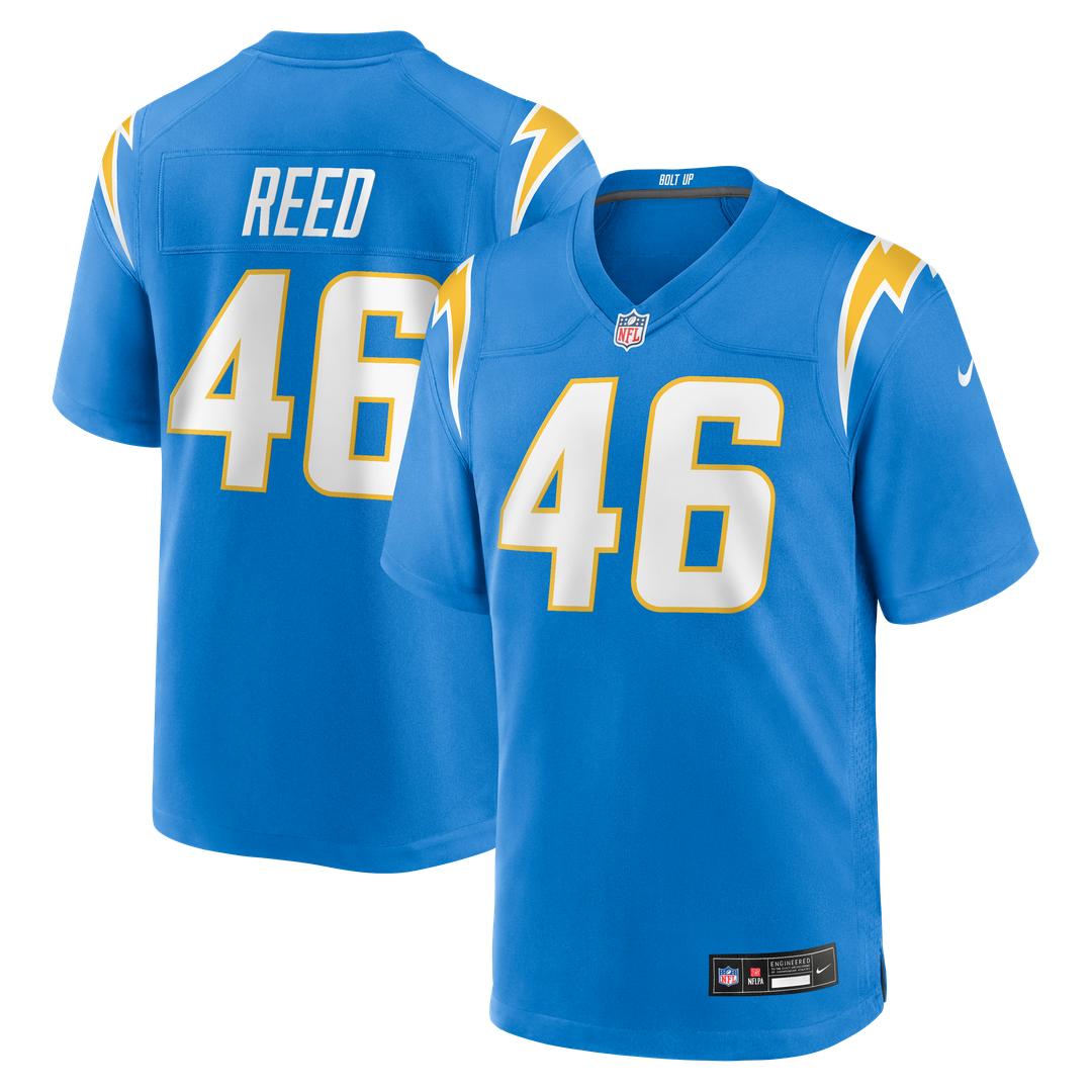Los Angeles Chargers Nikko Reed Powder Blue Team Game Jersey product image 1, provided for visual reference and product