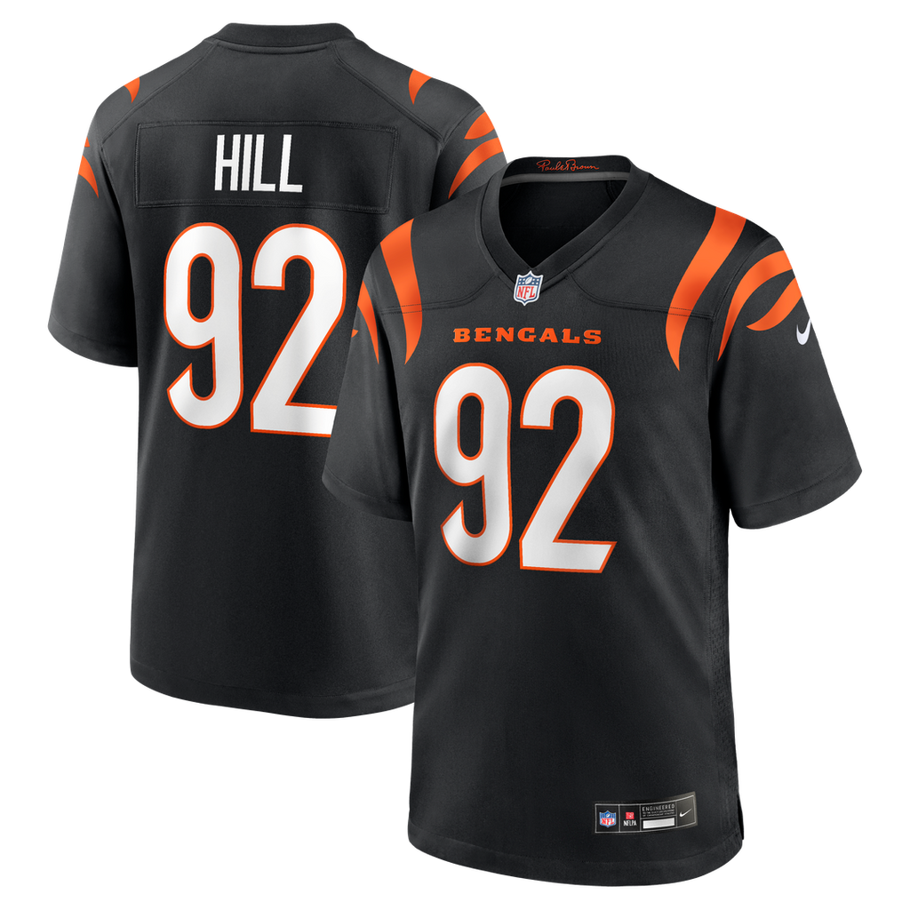 Cincinnati Bengals B.J. Hill Black Game Jersey product image 1, provided for visual reference and product detail review