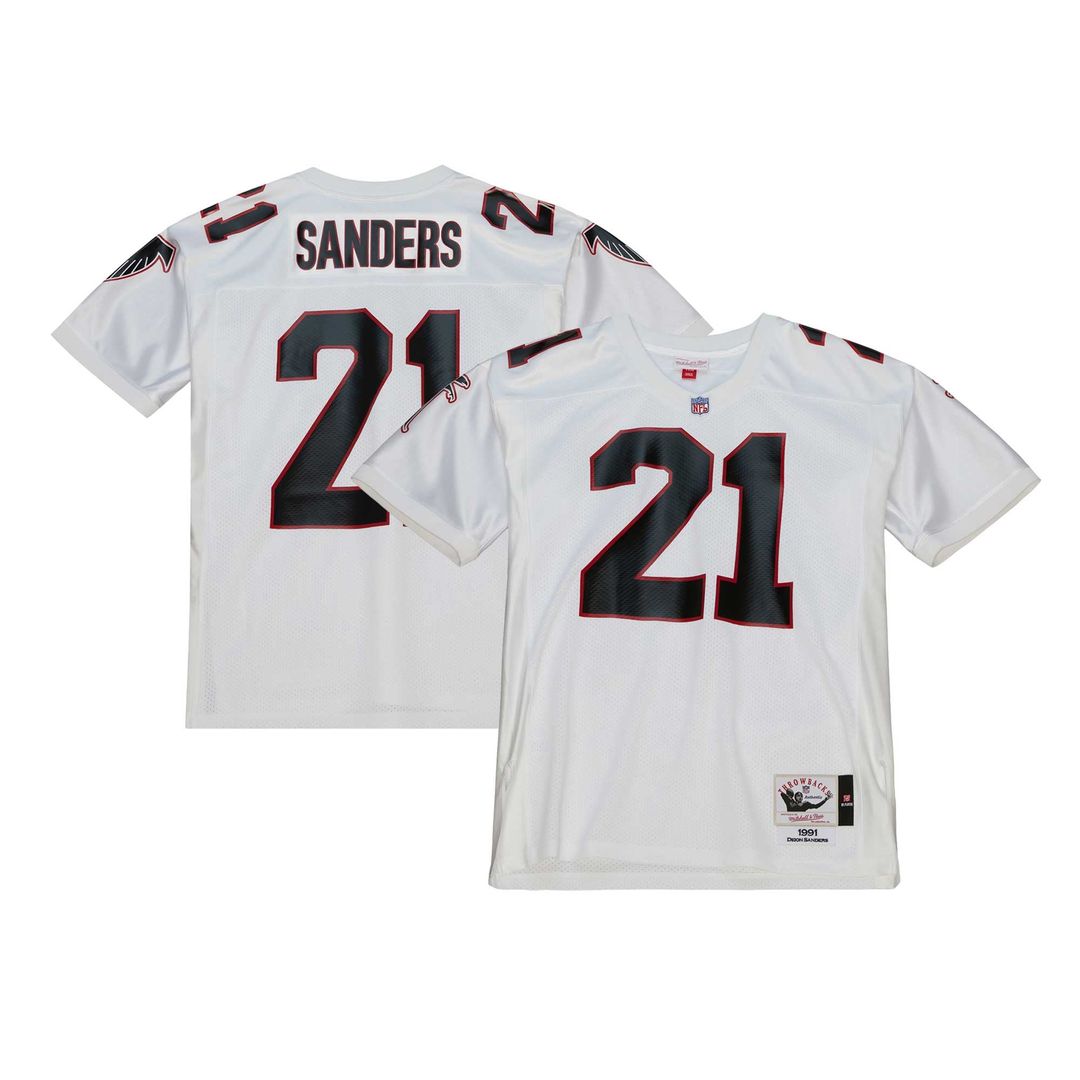 Atlanta Falcons 1991 Deion Sanders White Authentic Throwback Retired Player Jersey product image 1, provided for visual