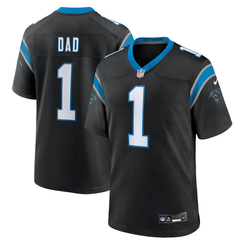 Carolina Panthers Number 1 Dad Black Game Jersey product image 1, provided for visual reference and product detail review