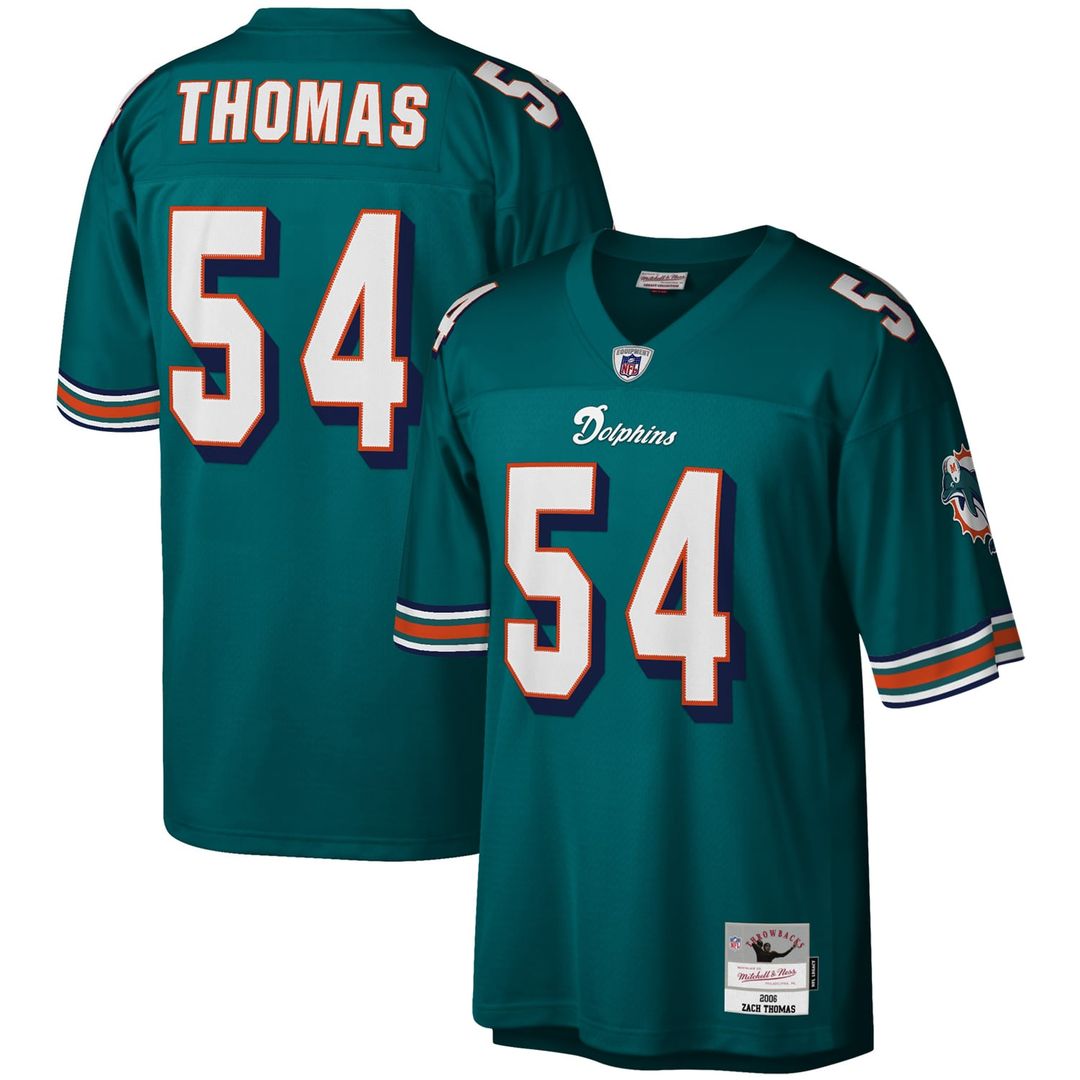 Miami Dolphins Zach Thomas Aqua Legacy Replica Jersey product image 1, provided for visual reference and product detail