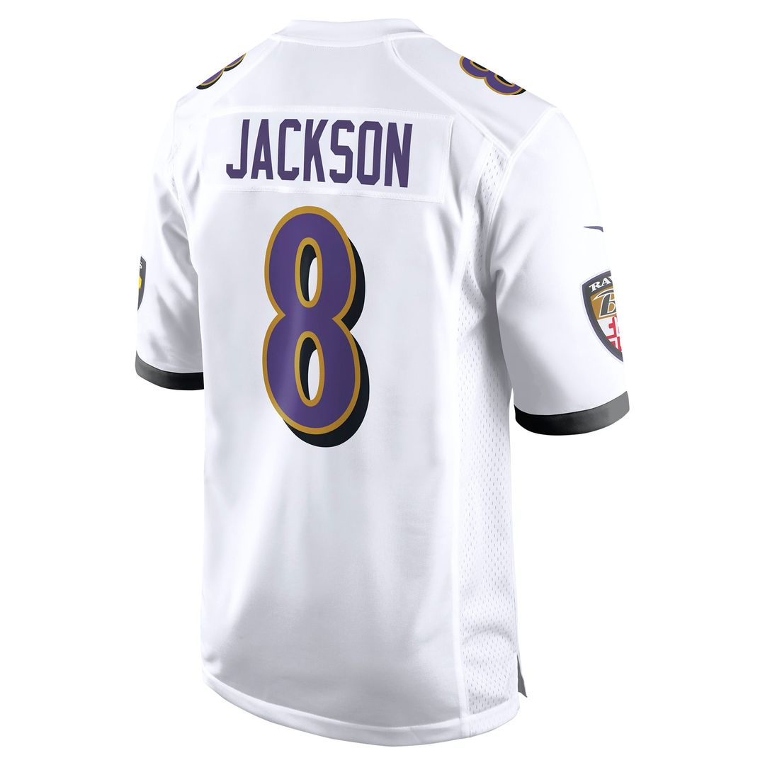 Baltimore Ravens Lamar Jackson White Game Jersey product image 3, provided for visual reference and product detail review