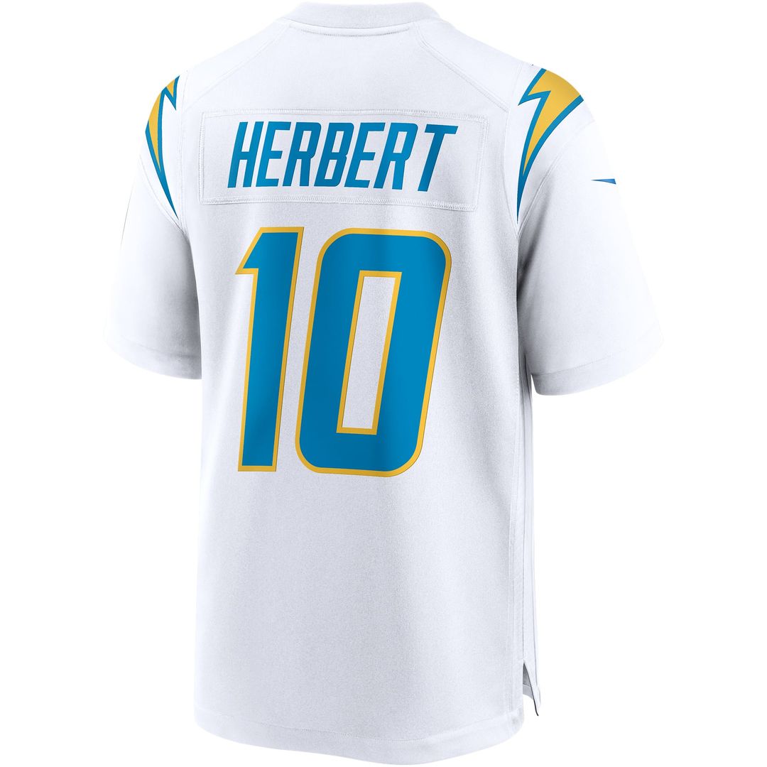 Los Angeles Chargers Justin Herbert White Game Jersey product image 3, provided for visual reference and product detail