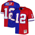 Buffalo Bills Jim Kelly Royal/Red 1990 Split Legacy Replica Jersey product image 1, provided for visual reference and