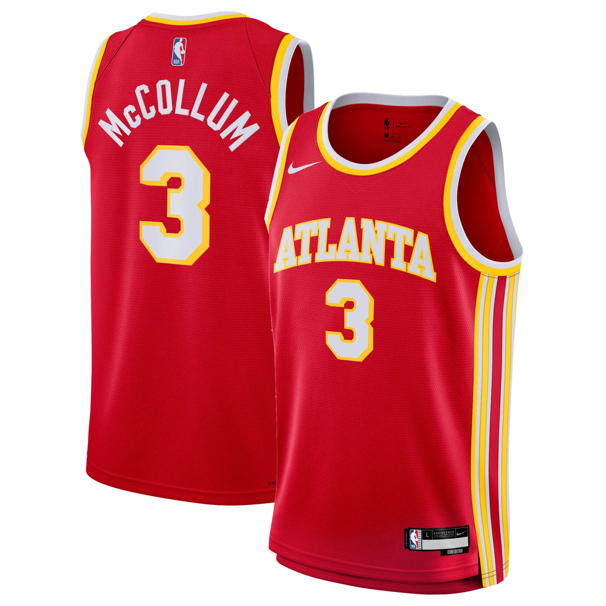 CJ McCollum Atlanta Hawks Icon Edition Swingman Jersey - Red - Youth product image 1, provided for visual reference and