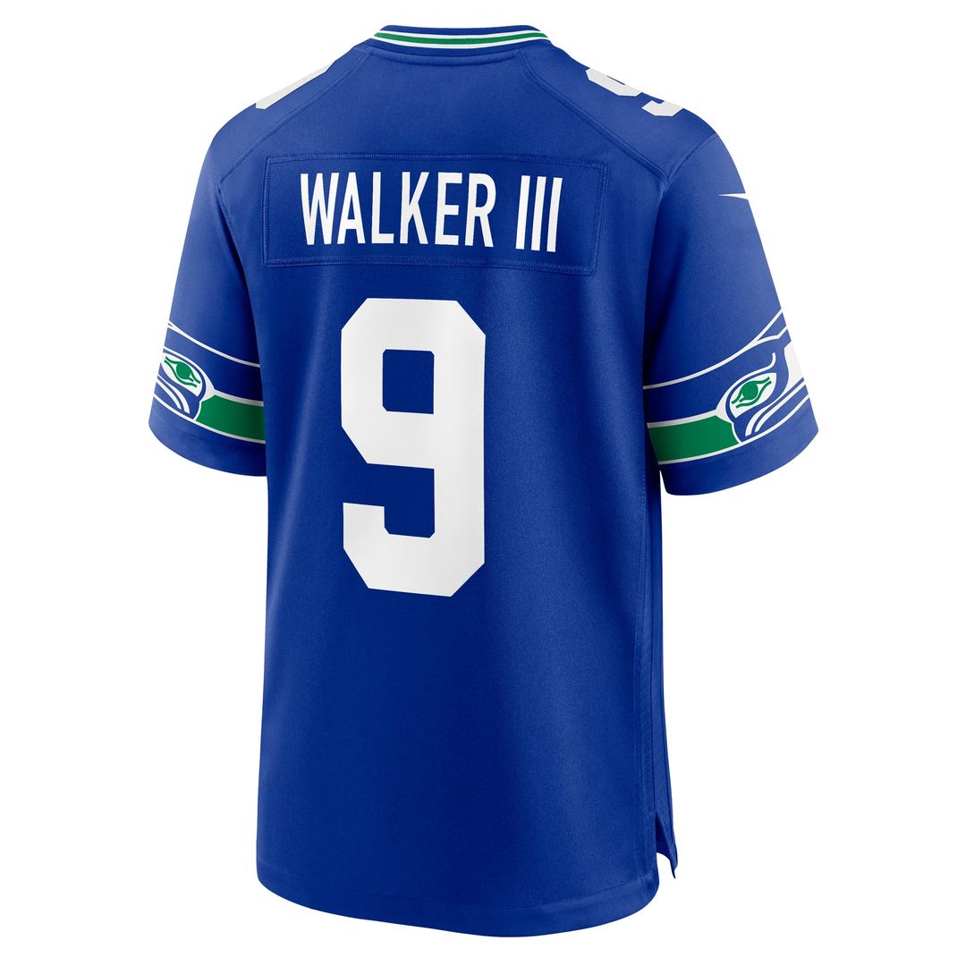 Seattle Seahawks Kenneth Walker III Royal Throwback Player Game Jersey product image 3, provided for visual reference and