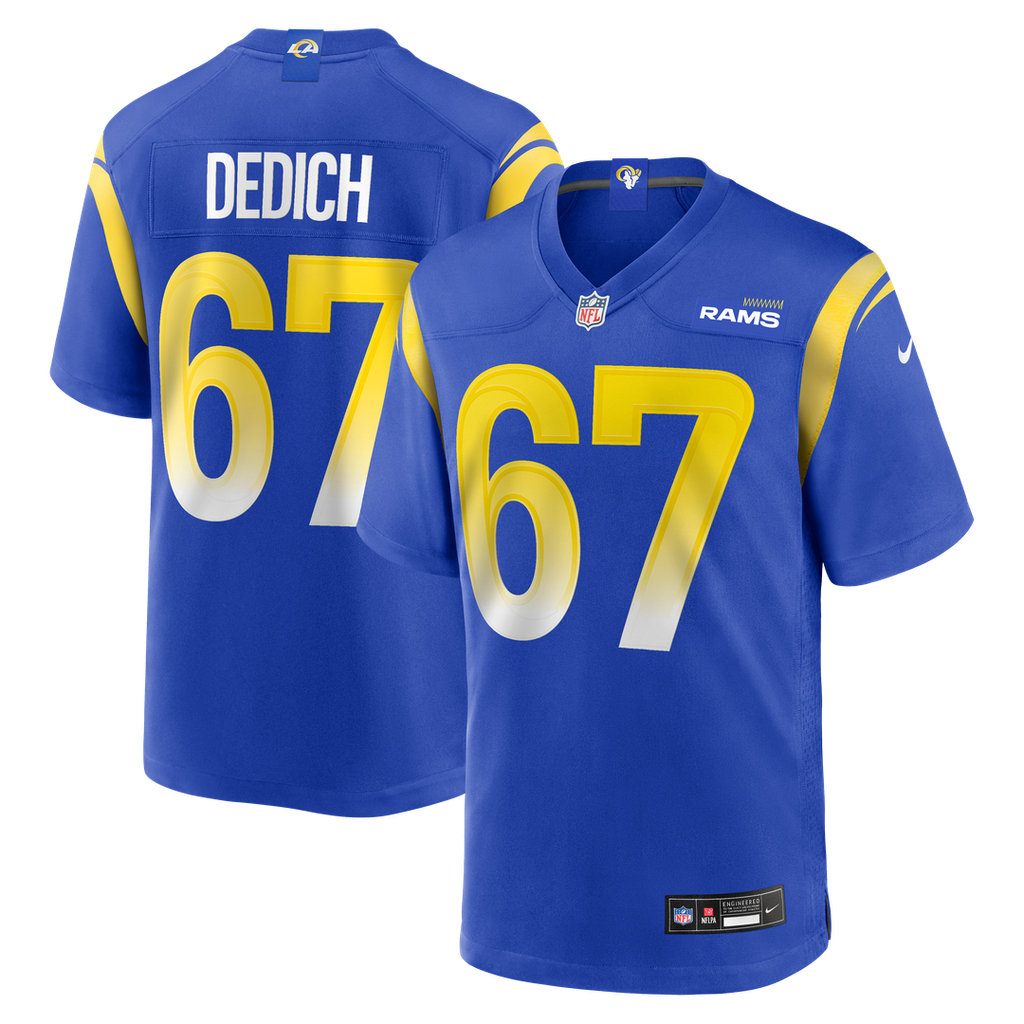 Los Angeles Rams Justin Dedich Royal Game Jersey product image 1, provided for visual reference and product detail review