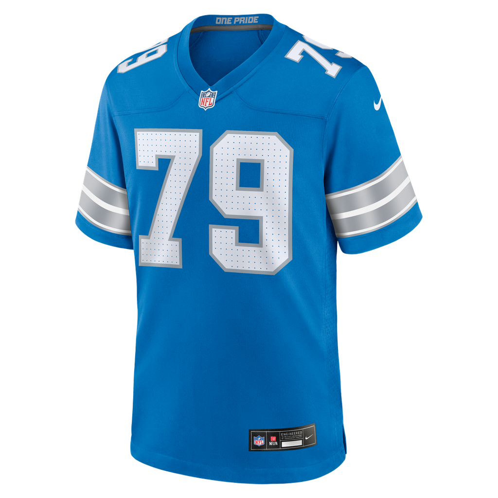 Detroit Lions Larry Borom Blue Team Game Jersey product image 2, provided for visual reference and product detail review