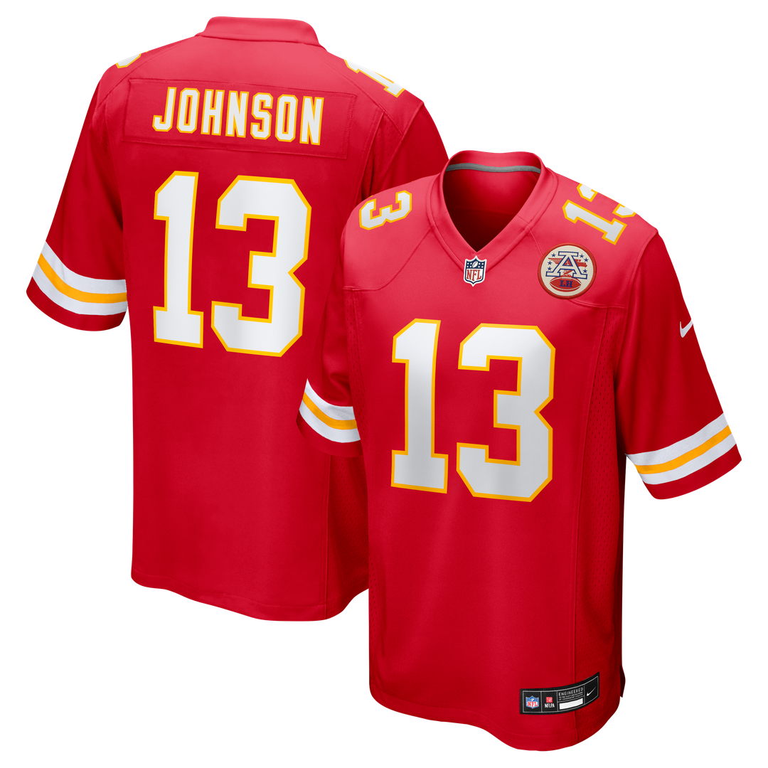 Kansas City Chiefs Nazeeh Johnson Red Game Player Jersey product image 1, provided for visual reference and product detail
