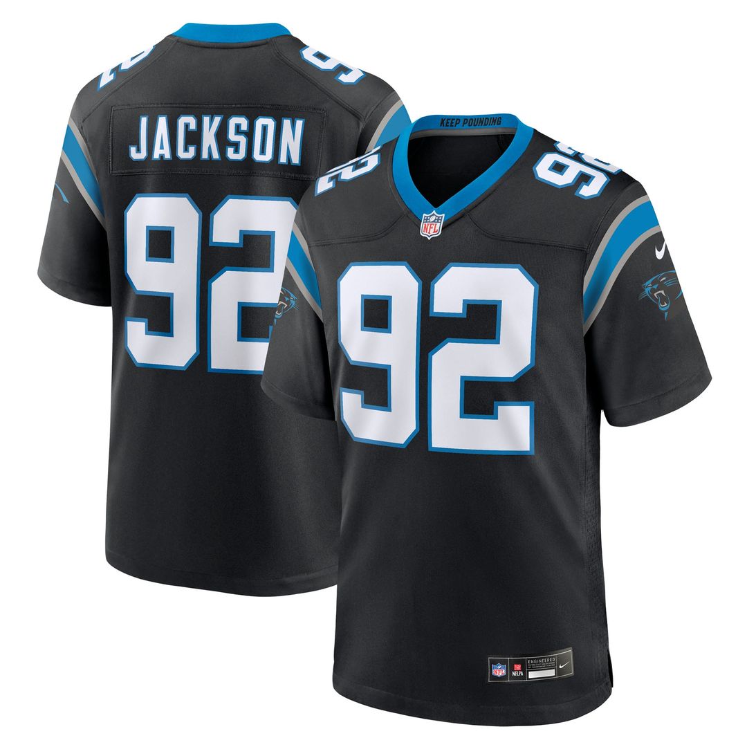 Carolina Panthers Cam Jackson Black Team Game Jersey product image 1, provided for visual reference and product detail review