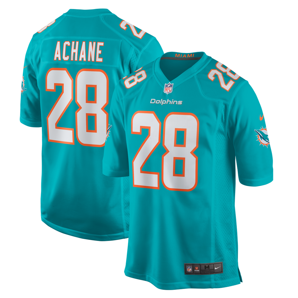 Miami Dolphins De’Von Achane Aqua Player Game Jersey product image 1, provided for visual reference and product detail review