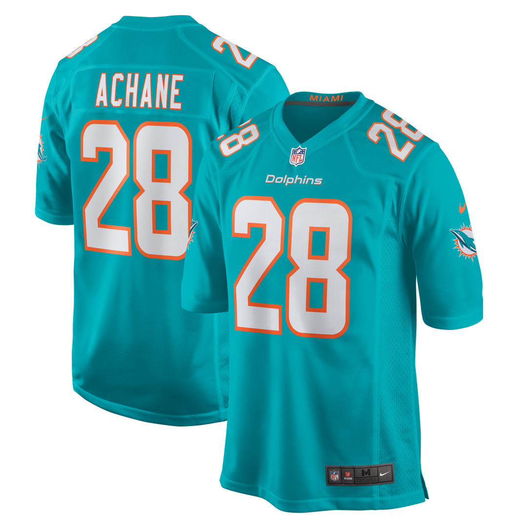 Miami Dolphins De’Von Achane Aqua Player Game Jersey product image 1, provided for visual reference and product detail review