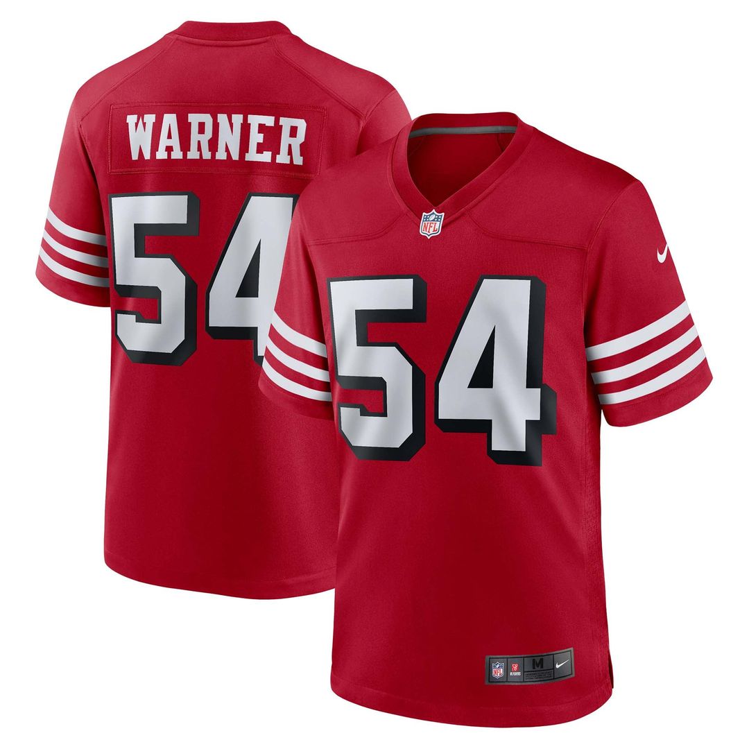 San Francisco 49ers Fred Warner Scarlet Alternate Game Jersey product image 1, provided for visual reference and product