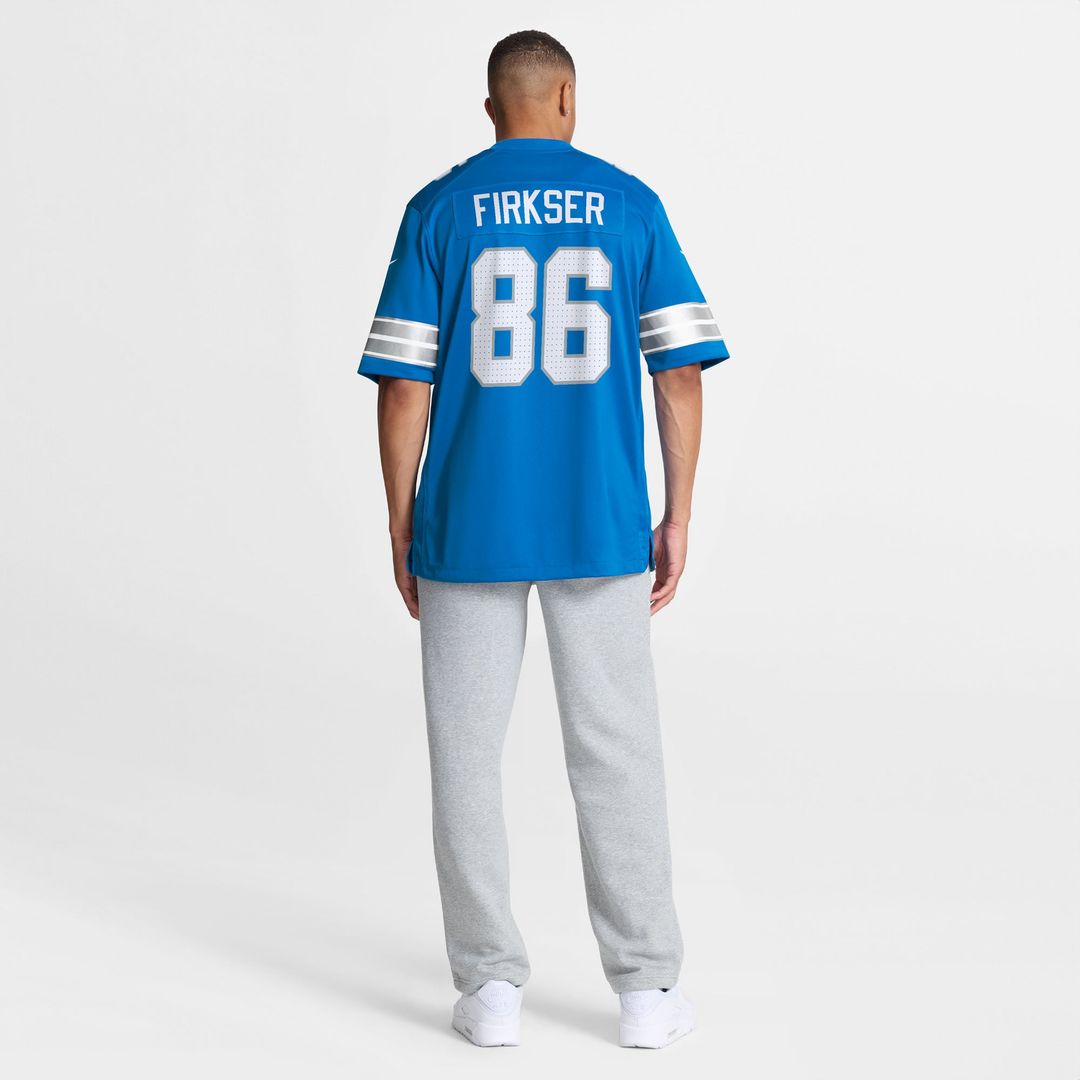 Detroit Lions Anthony Firkser Blue Team Game Jersey product image 5, provided for visual reference and product detail review