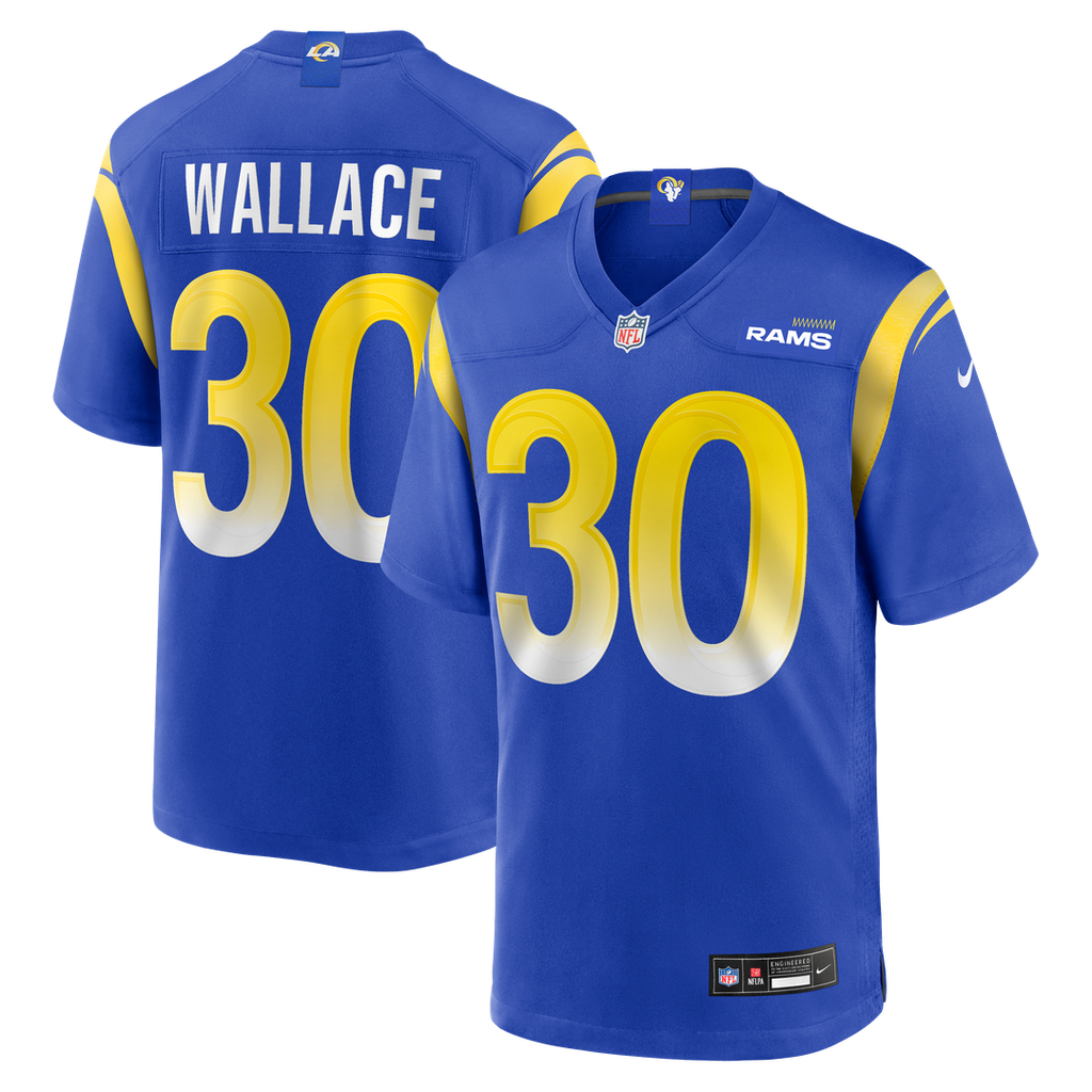 Los Angeles Rams Josh Wallace Royal Game Jersey product image 1, provided for visual reference and product detail review