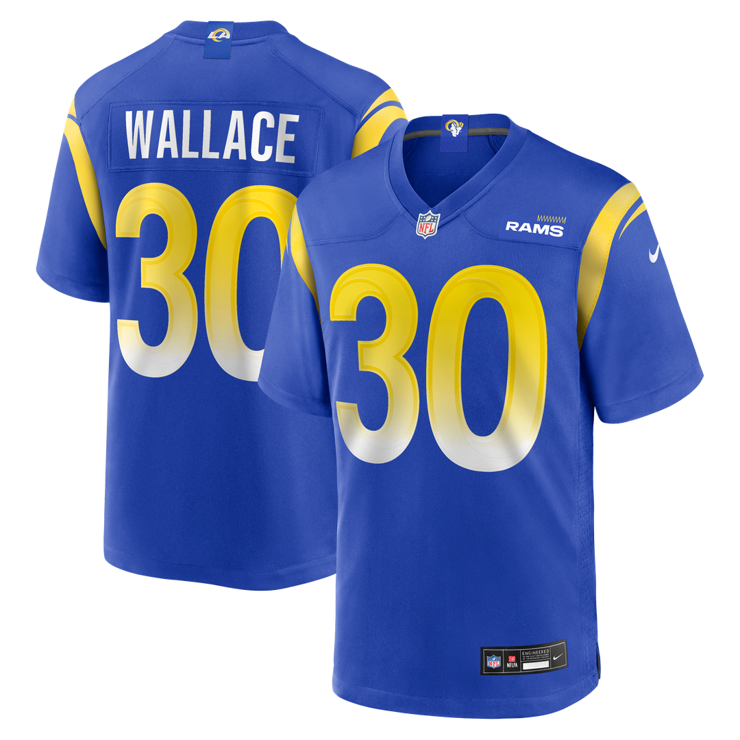 Los Angeles Rams Josh Wallace Royal Game Jersey product image 1, provided for visual reference and product detail review
