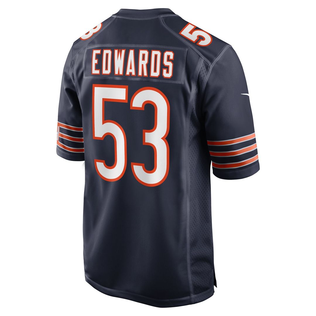 Chicago Bears TJ Edwards Navy Game Player Jersey product image 3, provided for visual reference and product detail review