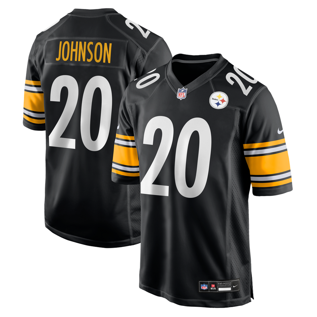Pittsburgh Steelers Kaleb Johnson Black Team Game Jersey product image 1, provided for visual reference and product detail