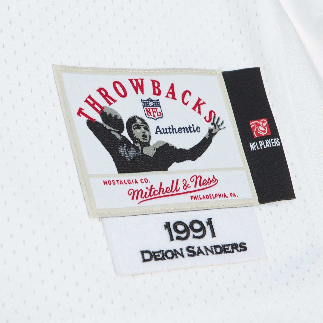 Atlanta Falcons 1991 Deion Sanders White Authentic Throwback Retired Player Jersey product image 5, provided for visual