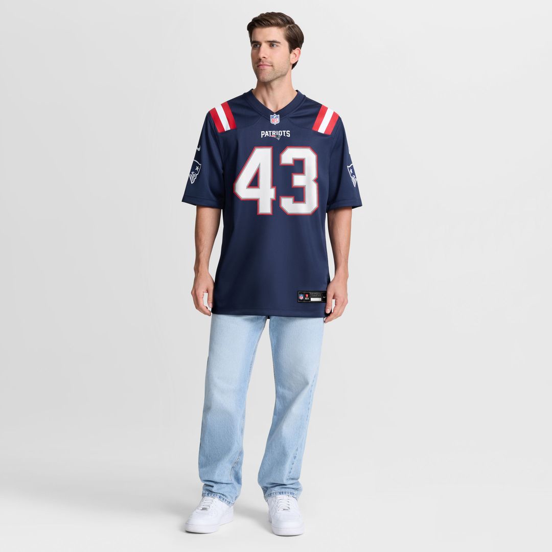 New England Patriots Bradyn Swinson Navy Team Game Jersey product image 2, provided for visual reference and product detail
