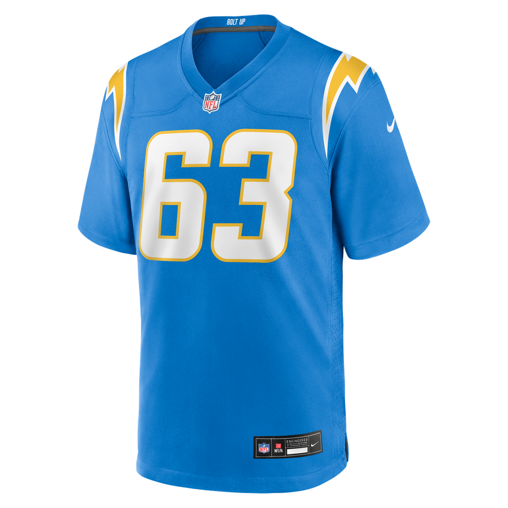 Los Angeles Chargers Tyler Biadasz Powder Blue Team Game Jersey product image 2, provided for visual reference and product
