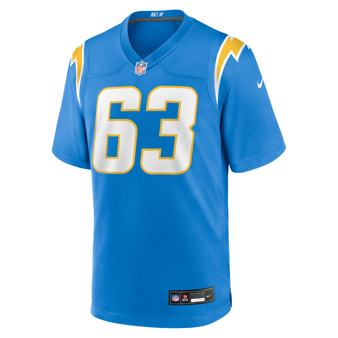 Los Angeles Chargers Tyler Biadasz Powder Blue Team Game Jersey product image 2, provided for visual reference and product