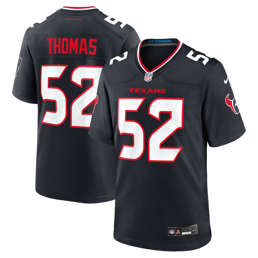 Houston Texans Xavier Thomas Navy Team Game Jersey product image 1, provided for visual reference and product detail review