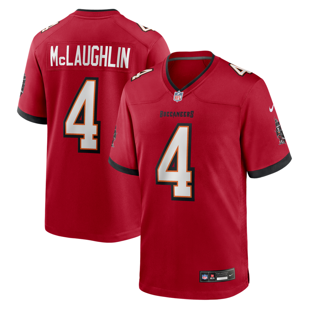 Tampa Bay Buccaneers Chase McLaughlin Red Game Player Jersey product image 1, provided for visual reference and product