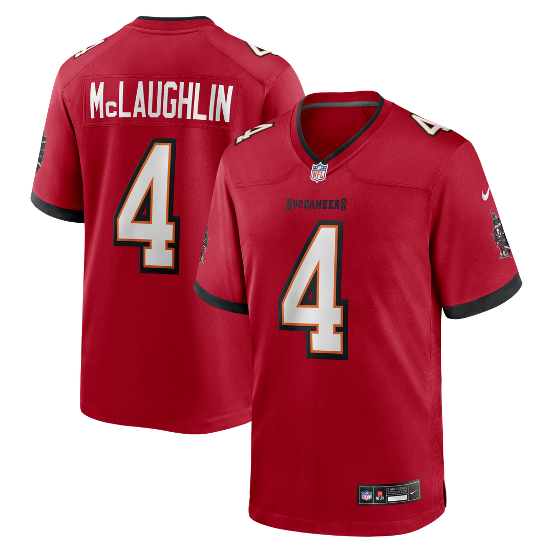 Tampa Bay Buccaneers Chase McLaughlin Red Game Player Jersey product image 1, provided for visual reference and product